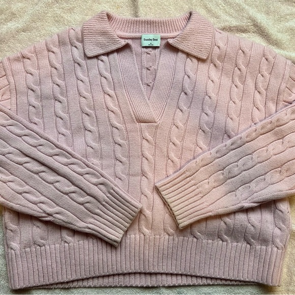 Sunday Best Sweaters - Sunday Best Light Pink V-Neck Cable Sweater